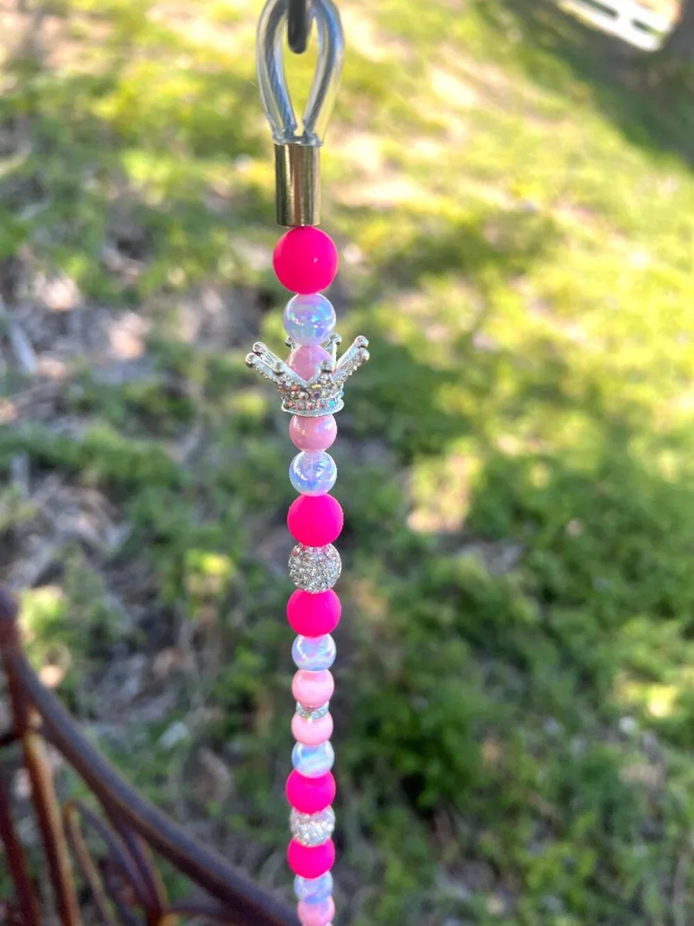 Princess Pink Rhinestone Crown Dog Leash - Neon Pink - Handmade